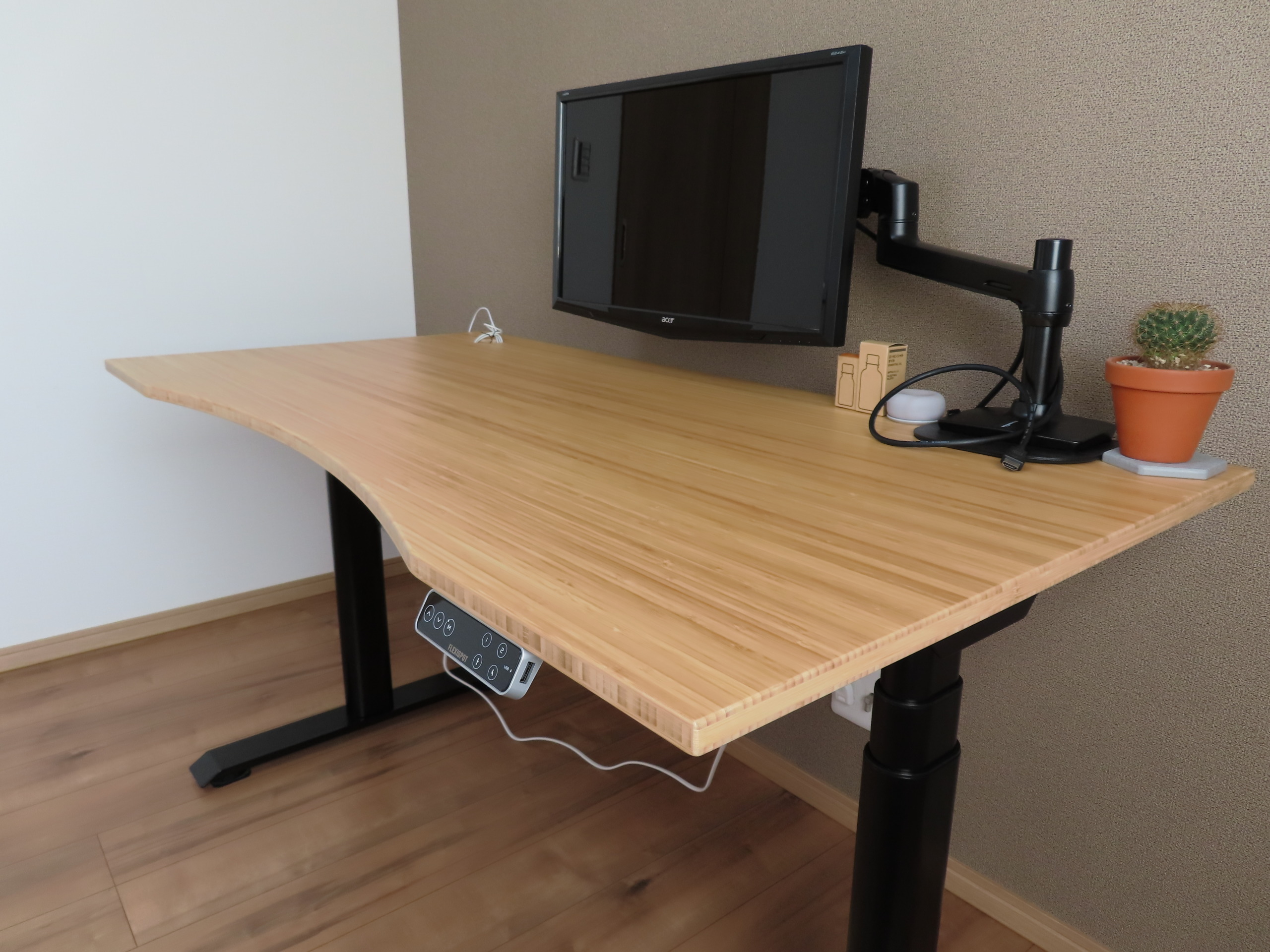 極美品】FlexiSpot☆E7 Pro☆電動昇降デスク☆竹天板☆引出し  